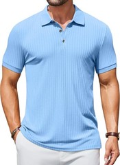 Men’s Slim Fit Textured Polo Shirt Short Sleeve Casual Golf T-Shirt Summer Wear