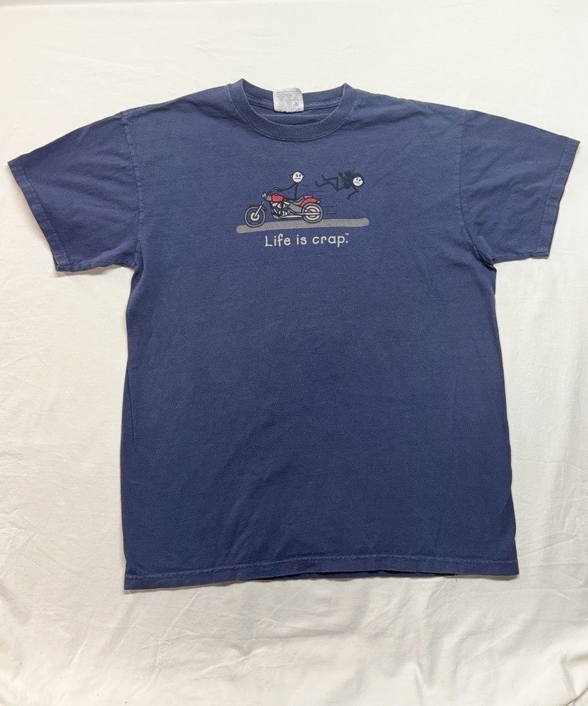 Life Is Crap Motorcycle T-Shirt. Blue, Size L