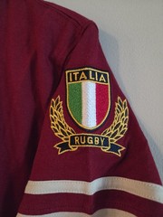 Men’s M Red KAPPA Italia 1967 Rugby T-Shirt w/ Embroidery and Striped Sleeves