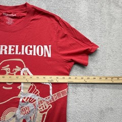 True Religion Shirt Mens L Red Guitar Buddha Graphic Crewneck Cotton Tee