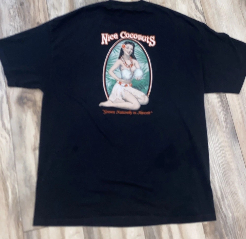 Maui Kauai Hula Girl Nice Coconuts Hawaii T-Shirt Mens XL Island Beach Tee
