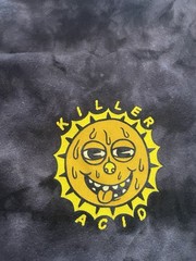 Killer Acid Women’s Black Gray Yellow Cotton Tie Dye Graphic T-Shirt Size LARGE
