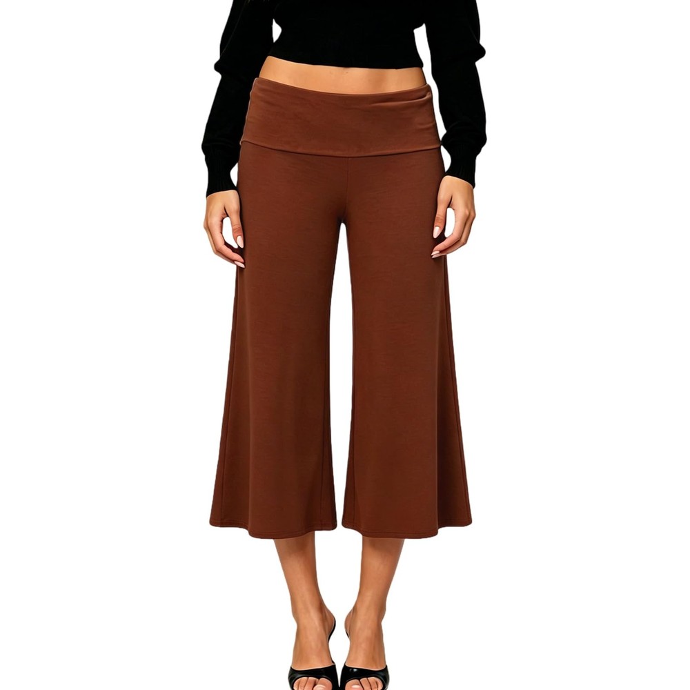 Fold Over Capri Pants for Women Low Rise Wide Leg Yoga Capris Summer Cute Goi…