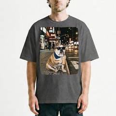 English Bulldog Bandana Iced Latte NYC Night Street Unisex T-Shirt Funny Tee