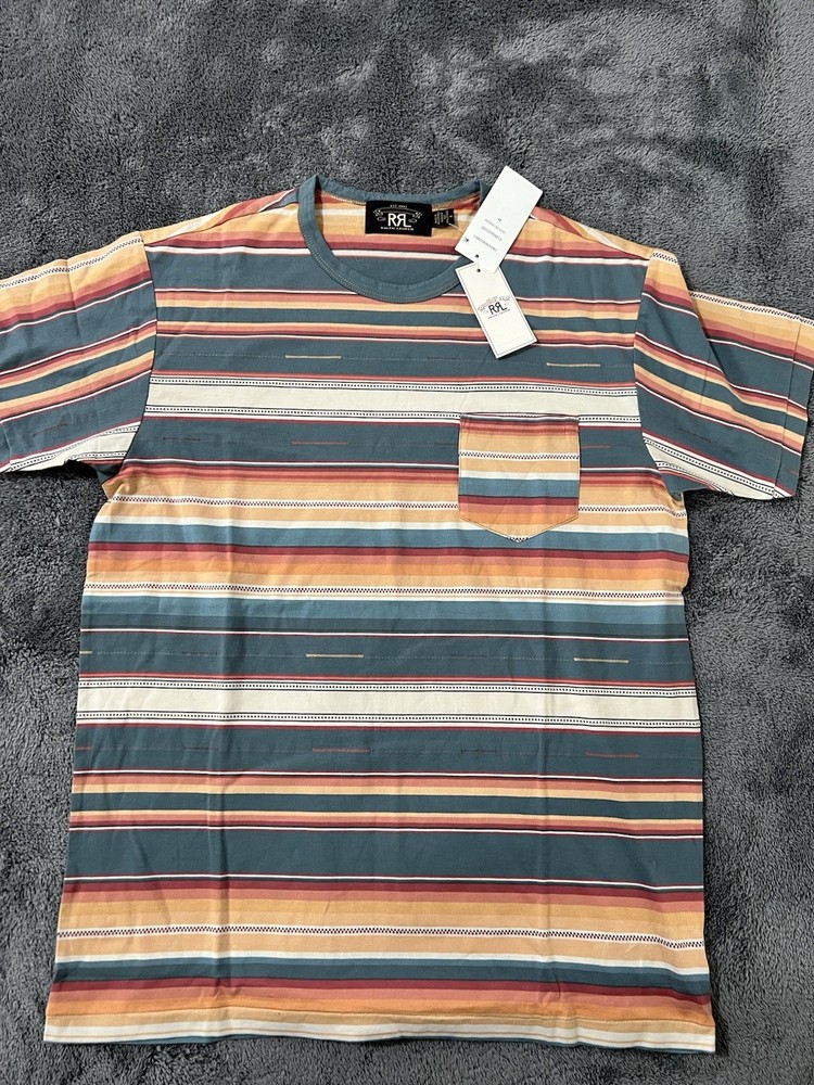 Ralph Lauren Double RL (RRL) Striped Turquoise Pocket T-Shirt- Size Medium