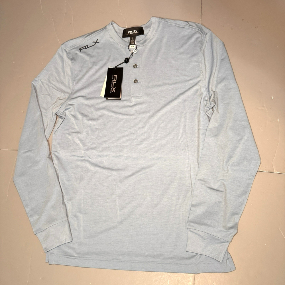 RLX Ralph Lauren Long Sleeve Henley T Shirt S Small Light Blue Lyocell Soft New