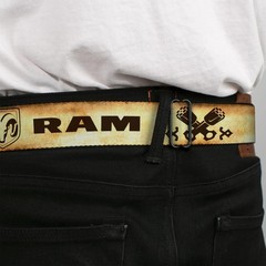 Seatbelt Belt – RAM Logo/Pistons/GUTS-GLORY Weathered/Chocolate Brown – 1.0″ …