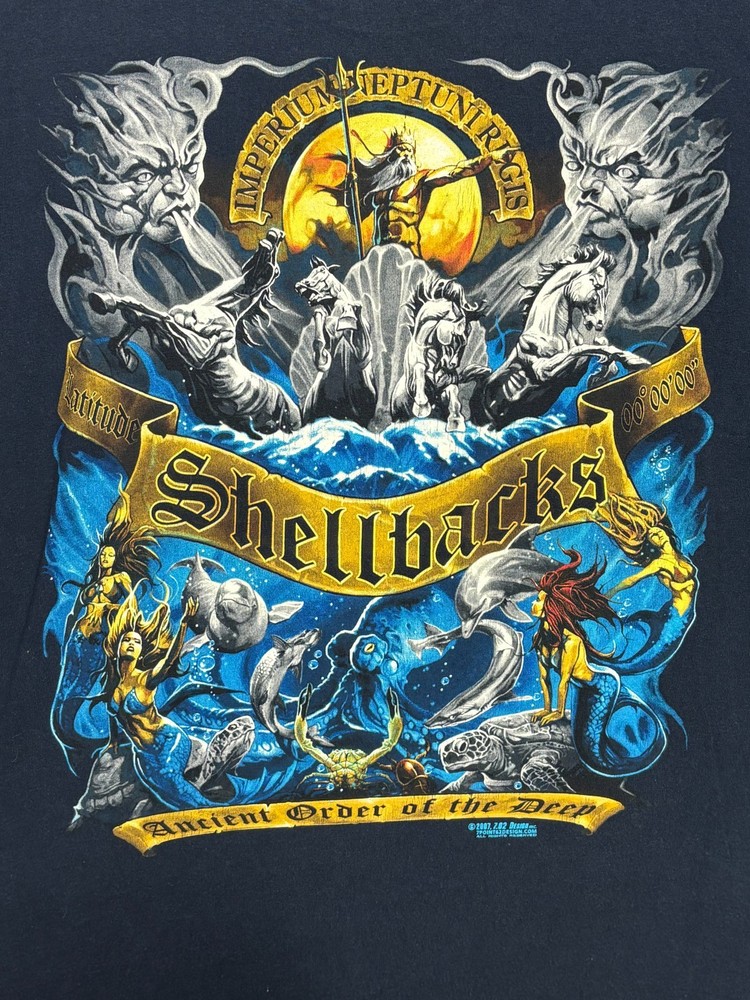 Shellbacks Ancient Order Of The Deep Graphic T-Shirt Mens Blue 2XL 7.62 Design