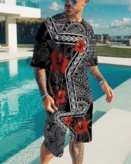 Summer Short Sleeve T-shirt Set Fashion Two Piece Street Short Sleeve 3D Printed