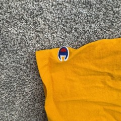 Champion Shirt Mens Small Yellow Embroidered Logo Classic Casual Tee 100% Cotton