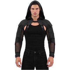 US Mens Crop Tops Mesh Jackets Outwear Work Shirts With Buckle Shoulder Armor