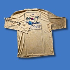 Surf & Swim Tee Long Sleeve T-Shirt Mens Large Wild Honey Gold Palm Trees UPF 50