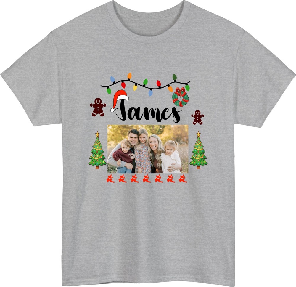Personalised Christmas Photo T- Shirt – Custom Family Name & Photo Holiday Gift