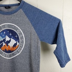 Seattle Washington Shirt Men Large Gray Blue Crew Neck 3/4 Sleeve Raglan Graphic