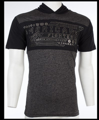 AMERICAN FIGHTER Black Silver Foil RUTLEDGE Athletic Graphic Hoodie T-shirt NWT