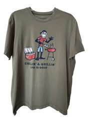 LIFE IS GOOD Men’s T Shirt Chillin’ & Grillin’ Short Sleeve Olive Green Large