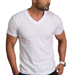 Men’s Classic Fit Thick Collar Heavyweight Cotton Off White V-Neck T-Shirt – S