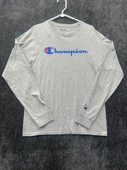Champion Authentic Athletic Shirt Mens M Heather Gray Script Logo Standard Fit