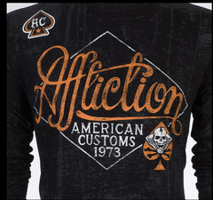 $78 AFFLICTION Black SIDE CAR Skull Long Sleeve Slim Fit Y2K T-shirt NWT