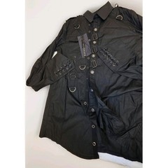 PUNK RAVE Men’s Punk Personality Asymmetric Shirt Slim Fit Casual Black Shirts