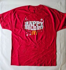 McDonalds Happy Holidays Mens T-Shirt XL Red Crew Worker Christmas Lights Shirt