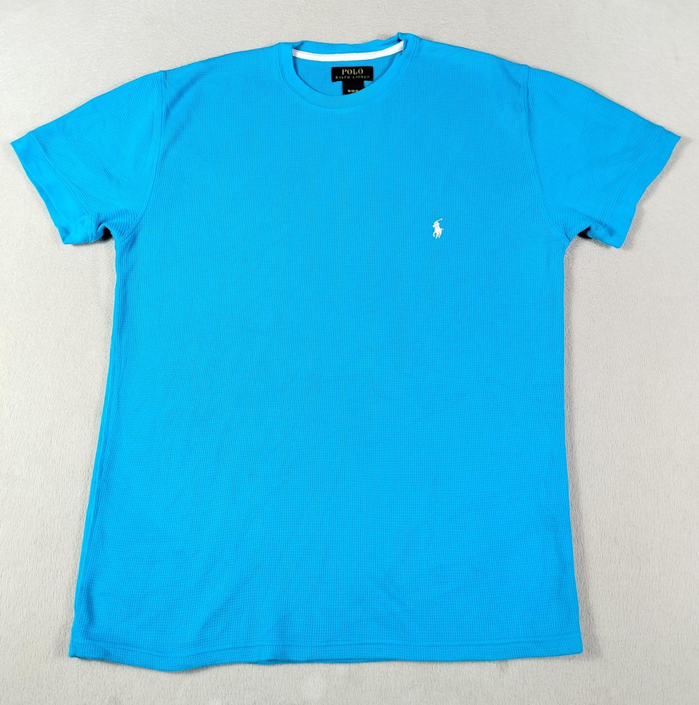 Polo Ralph Lauren Shirt Mens Medium Blue Waffle Knit Pony Logo Preppy Minimalist
