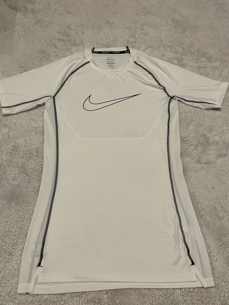 Nike Pro T-Shirt Mens L Short Sleeve Dri-Fit Tight Graphic Logo White DD1992-100