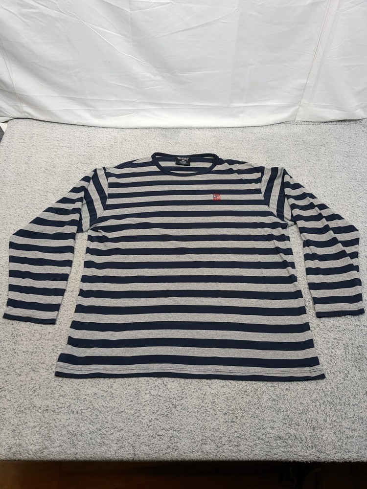 Polo Jeans Ralph Lauren Striped Long Sleeve Shirt Pullover Medium Blue Gray READ
