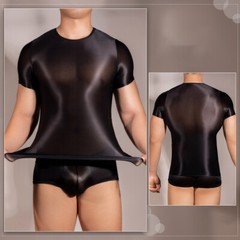 Sexy Men Shiny Oil Muscle Tank Elastic Tops Vest See-through Gym Tee Shirt Boxer