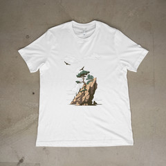 Cliffside Tree Ocean Landscape Nature Art Minimalist Outdoor Graphic T-Shirt