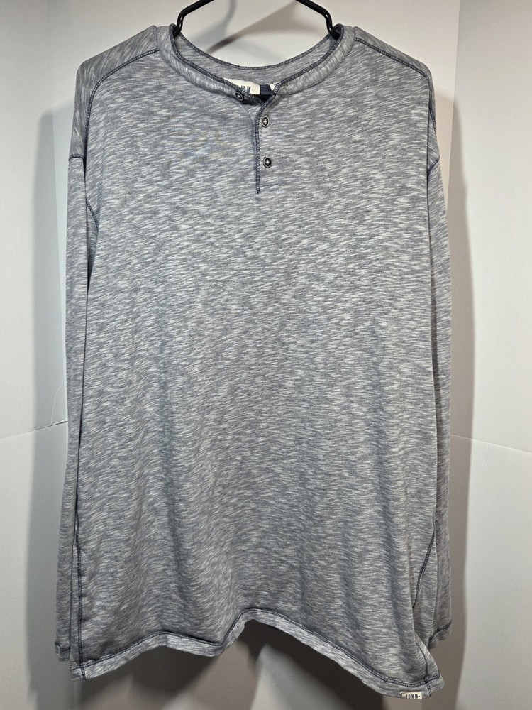 Rowm Mens L/S Henley Shirt XLT Heathered Blue & Gray