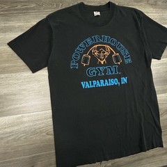 Vintage Powerhouse Gym Shirt Mens Large Black Bodybuilding Single Stitch USA 90s