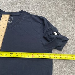 WT02 Basic T-Shirt Mens Medium Navy Blue V-Neck Short Sleeve Casual Cotton Tee