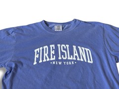 FIRE ISLAND LONG ISLAND NY MENS LARGE SURFING HAMPTONS BLUE CREW NECK T-SHIRT