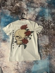 Valabasas Men’s White Skull Rose Tattoo Graphic Double-Sided Crew Neck Tee XS