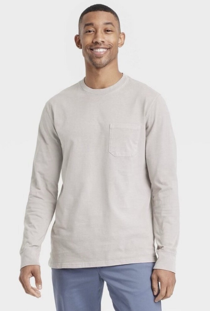 Goodfellow & Co Men’s Standard Fit Long Sleeve Pocket T-Shirt Taupe Size M