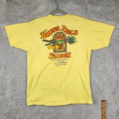 Vintage Brass Balls Saloon Shirt Mens Large Yellow Royal Ocean City 80s Graphic