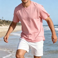 Spring Autumn Wear Men Cotton T-shirt Soft Hand Feel Moderate Elasticity