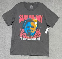 NEW Mad Engine Halloween Michael Myers Fiery Mask Slay All Day t-shirt Mens L