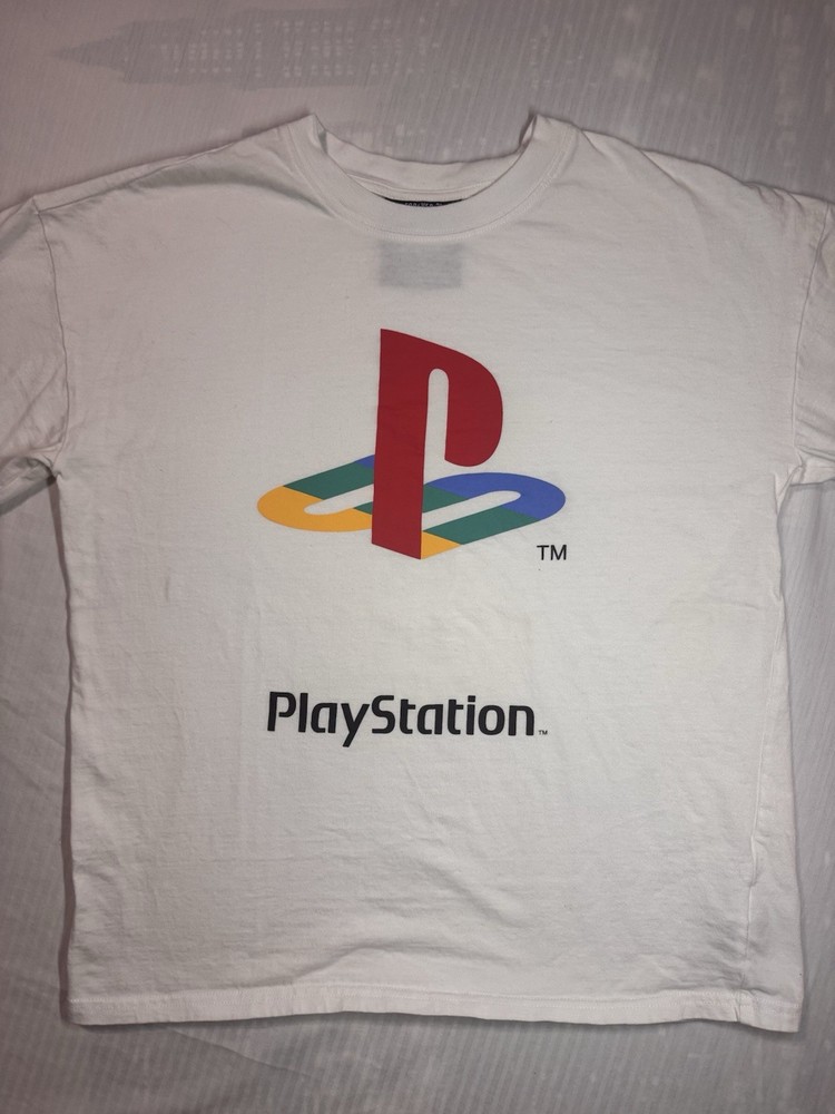 Forever 21 PlayStation Logo Graphic Print Long Sleeve Crew Neck T-Shirt M White