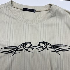 Men’s XL Tattoo Appliqué Logo Long Sleeve Ribbed Shirt Tan USA MADE