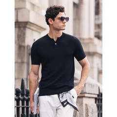 Henry Collar Short-Sleeved Knitted Sweater Men Breathable Summer Fashion