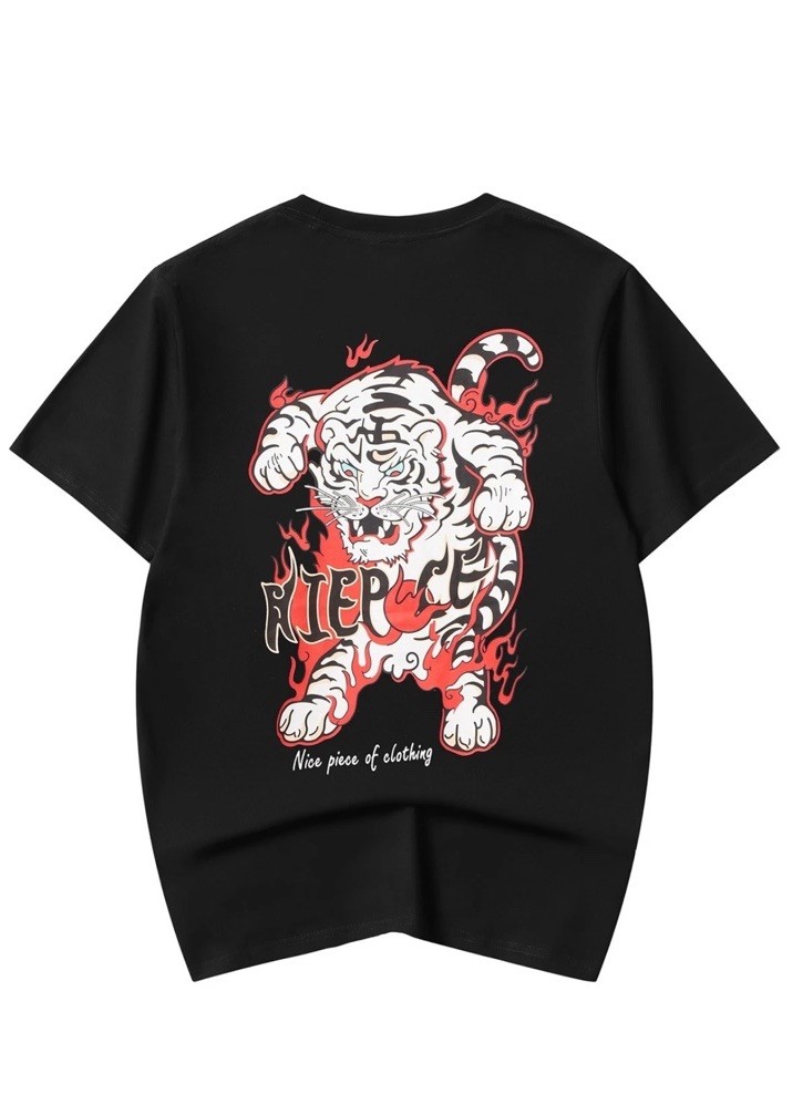 Niepce Japanese Streetwear Graphic Tiger Inferno T-Shirt Cotton Black