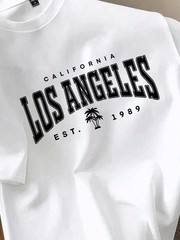 Men’s White Knitted Fabric T-Shirt With Los Angeles Graphic Print
