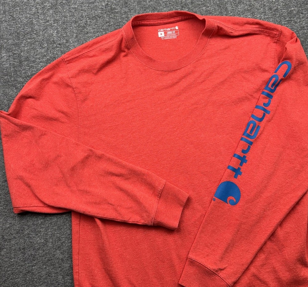 Carhartt Shirt Mens Medium Red Long Sleeve Logo Graphic Loose Fit K231 TK0231-M