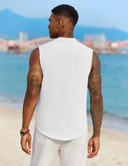 Mens Sleeveless Summer Shirts Beach Tank Tops Button Up Tank Shirt for Vacation