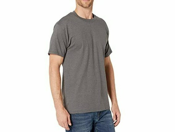Hanes Cotton Beefy-T Cover Seamed Neck Lay Flat Collar Charcoal Heather XL
