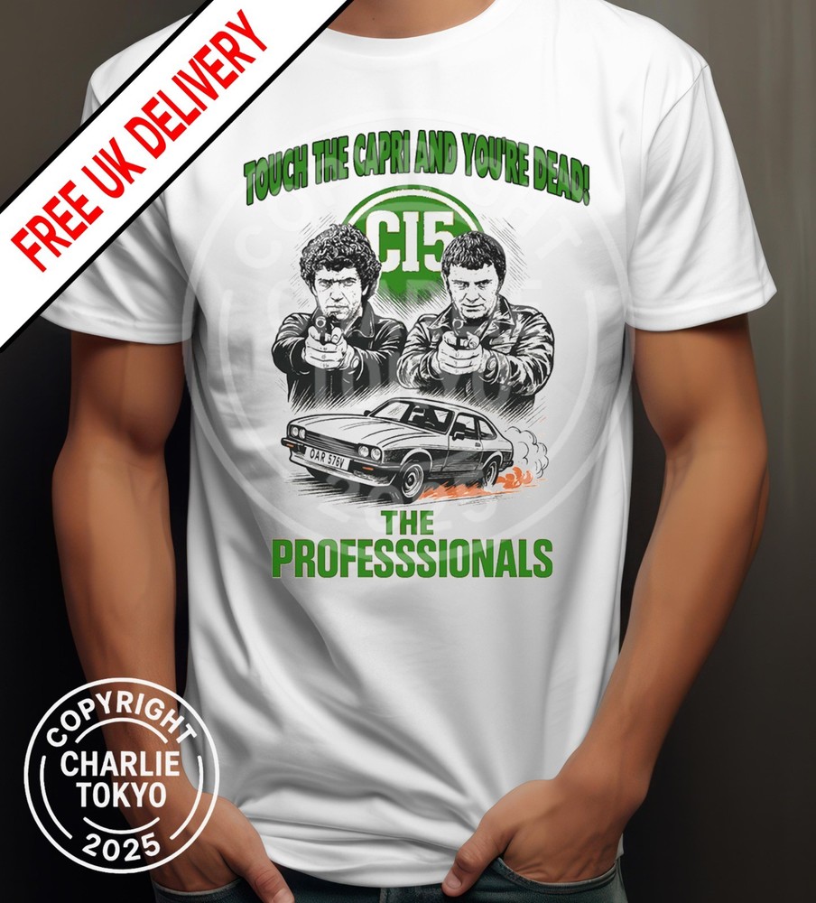 The Professionals T-Shirt Classic 80’s Ford Capri Bodie and Doyle CI5 Mens Funny