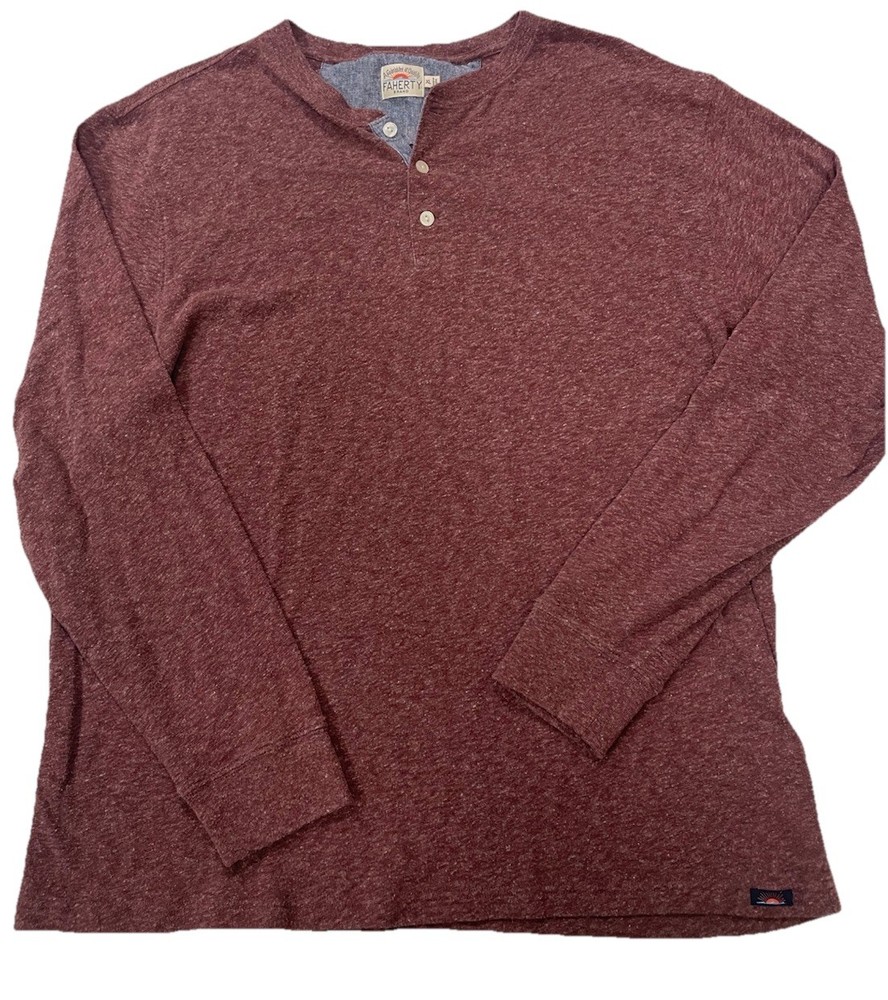 Faherty Brand Mens XL Long Sleeve Henley Shirt Marled Brown Casual Coastal