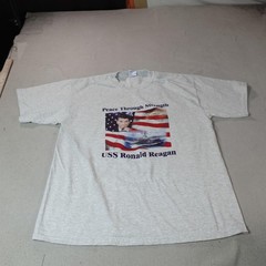 Vintage Ronald Reagan Shirt Mens XL Gray USS Peace Through Strength Tee Gildan